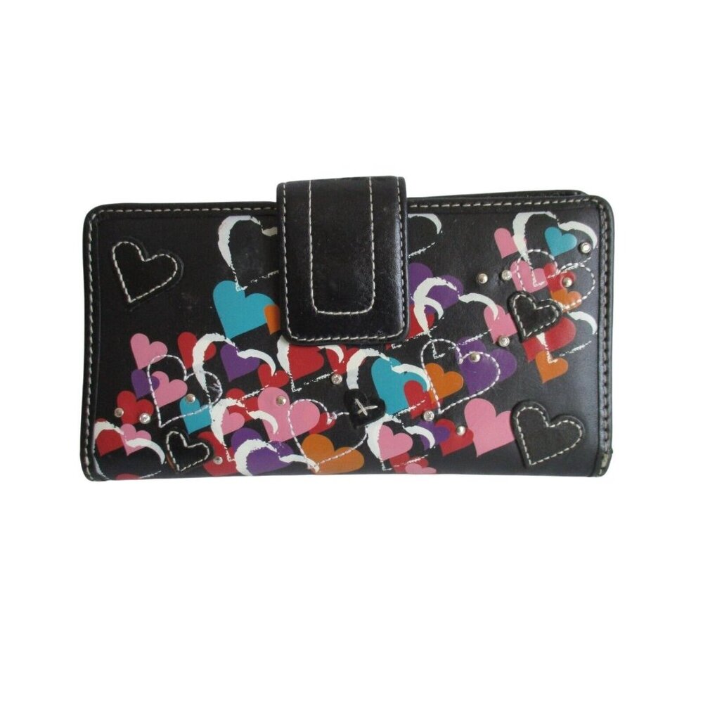 *FOSSIL Valentine's Day Heart Clutch Black Continental Leather Wallet